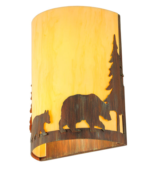 10"W Pine Tree And Bear Wall Sconce