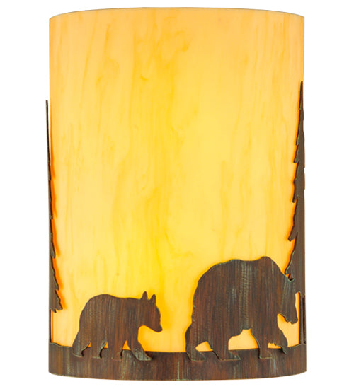 10"W Pine Tree And Bear Wall Sconce