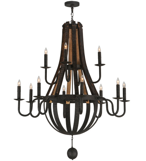 48"W Barrel Stave Madera 12 Lt Two Tier Chandelier