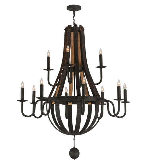 48"W Barrel Stave Madera 12 Lt Two Tier Chandelier