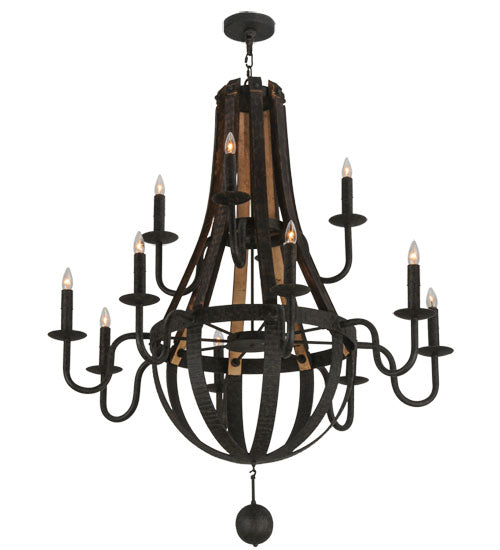 48"W Barrel Stave Madera 12 Lt Two Tier Chandelier