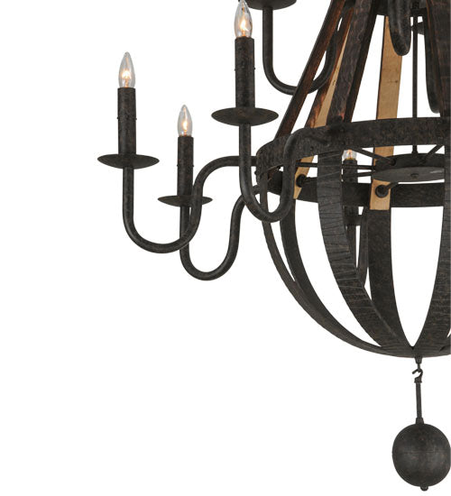 48"W Barrel Stave Madera 12 Lt Two Tier Chandelier