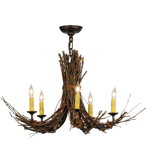 28" Wide Twigs 5 Light Chandelier