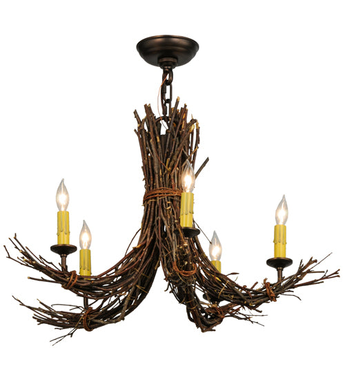 28" Wide Twigs 5 Light Chandelier