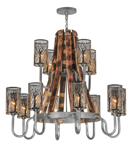 44" Wide Barrel Stave Winter Maple 12 Light Two Tier Chandelier