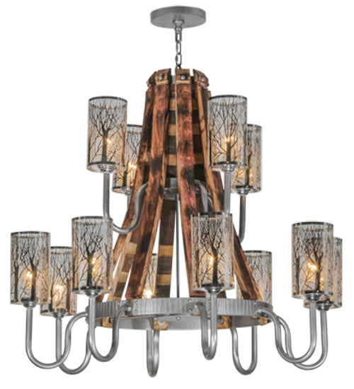 44" Wide Barrel Stave Winter Maple 12 Light Two Tier Chandelier