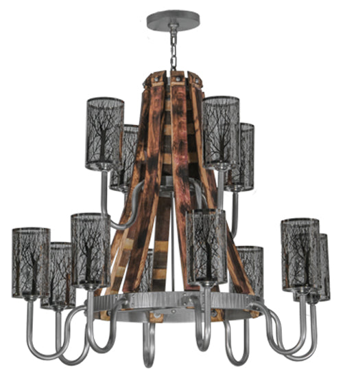 44" Wide Barrel Stave Winter Maple 12 Light Two Tier Chandelier