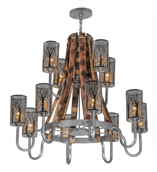 44" Wide Barrel Stave Winter Maple 12 Light Two Tier Chandelier