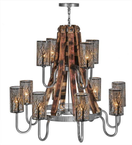 44" Wide Barrel Stave Winter Maple 12 Light Two Tier Chandelier