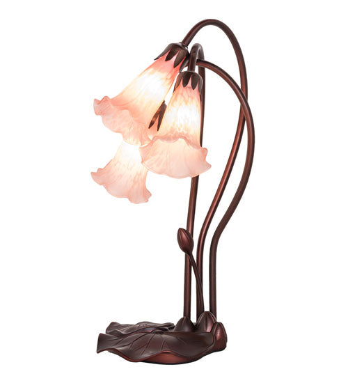 16" High Pink Tiffany Pond Lily 3 Light Accent Lamp