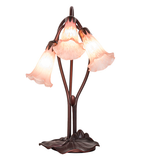 16" High Pink Tiffany Pond Lily 3 Light Accent Lamp