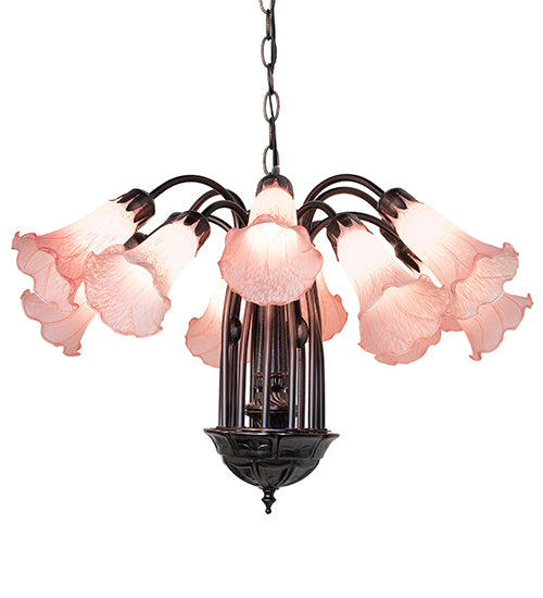 24" Wide Pink Tiffany Pond Lily 12 Light Chandelier