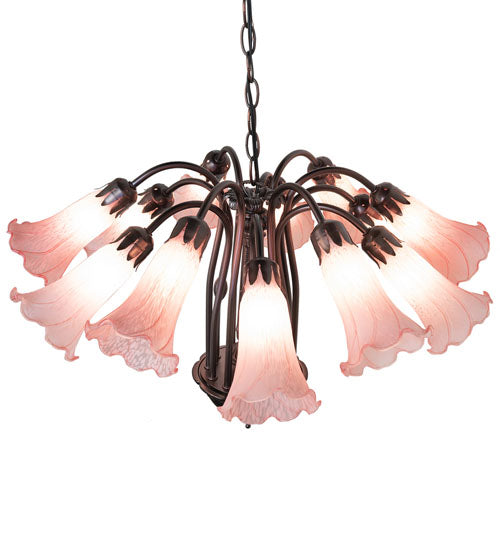 24" Wide Pink Tiffany Pond Lily 12 Light Chandelier