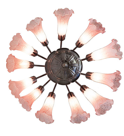 24" Wide Pink Tiffany Pond Lily 12 Light Chandelier