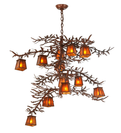 48"W Pine Branch 12 Lt Chandelier