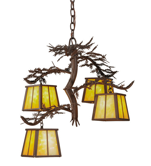 28"W Pine Branch 4 Lt Chandelier