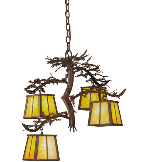 28"W Pine Branch 4 Lt Chandelier