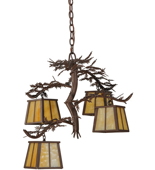 28"W Pine Branch 4 Lt Chandelier