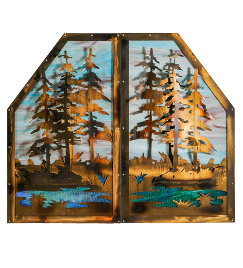 72"W X 30"H Moose At Lake 3 Panel Stained Glass Window