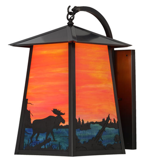 14.5" Wide  Stillwater Moose At Lake Curved Arm Wall Sconce