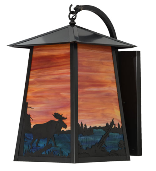 14.5" Wide  Stillwater Moose At Lake Curved Arm Wall Sconce