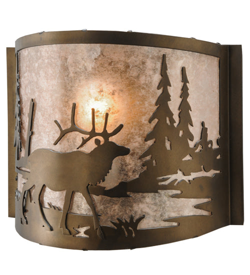 12" Wide Elk At Lake Wall Sconce