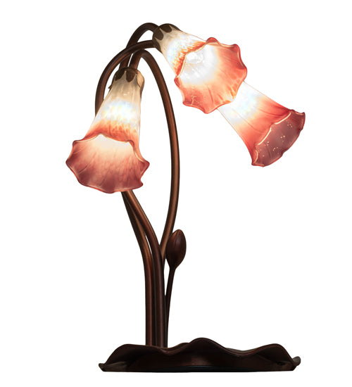 16" High Pink/White Pond Lily 3 Lt Accent Lamp