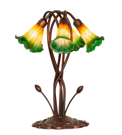 17" High Amber/Green Tiffany Pond Lily 5 Lt Accent Lamp