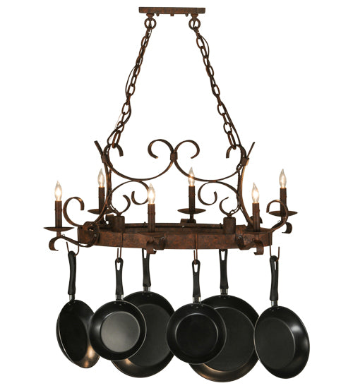 36" Long Handforged Oval 6 Light Pot Rack