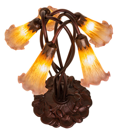 17" High Amber/Purple Pond Lily 5 Lt Table Lamp