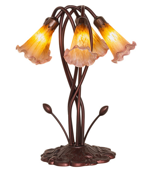 17" High Amber/Purple Pond Lily 5 Lt Table Lamp