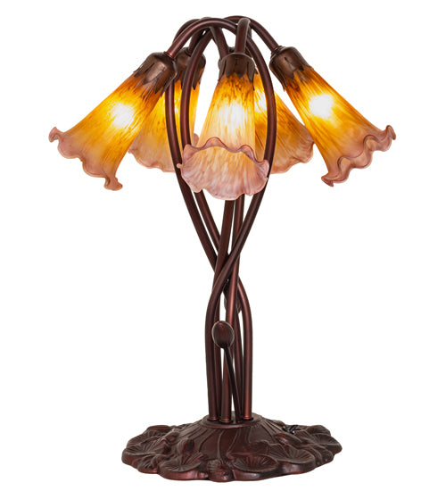 17" High Amber/Purple Pond Lily 5 Lt Table Lamp