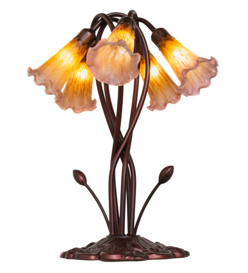 17" High Amber/Purple Pond Lily 5 Lt Table Lamp