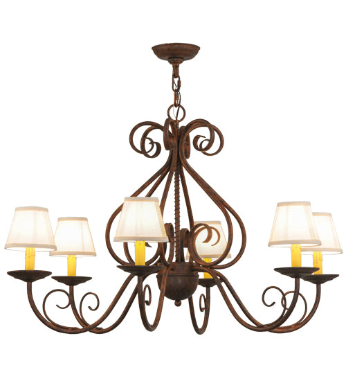 36"W Jenna 6 Lt W/Fabric Shades Chandelier