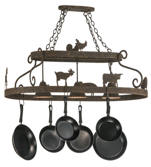 46" Long Barn Animals 3 Light Pot Rack