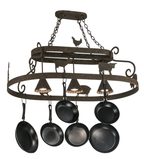 46" Long Barn Animals 3 Light Pot Rack