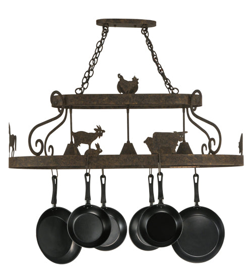 46" Long Barn Animals 3 Light Pot Rack