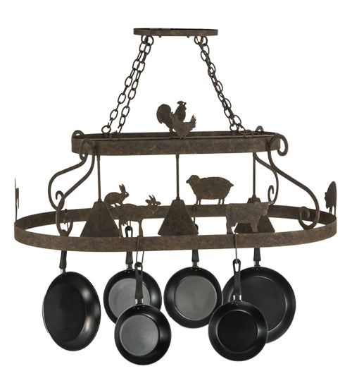 46" Long Barn Animals 3 Light Pot Rack