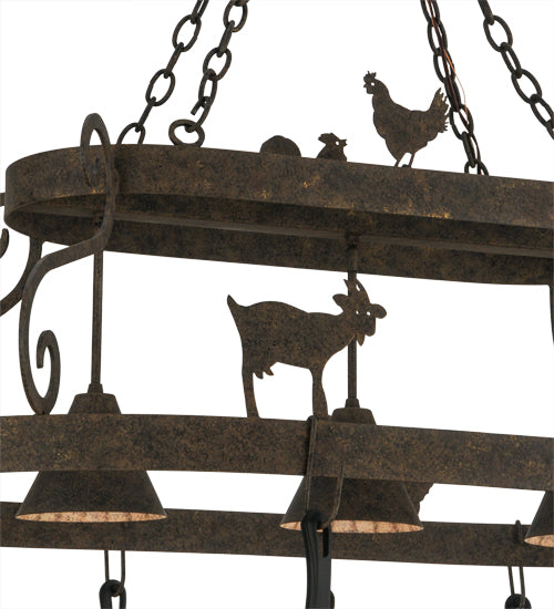 46" Long Barn Animals 3 Light Pot Rack