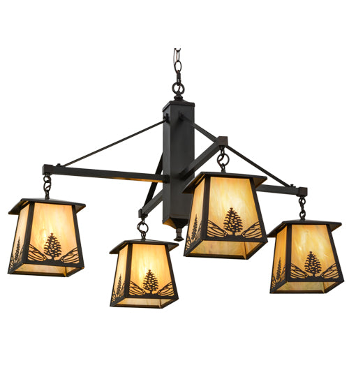 38"W Mountain Pine 4 Lt Chandelier