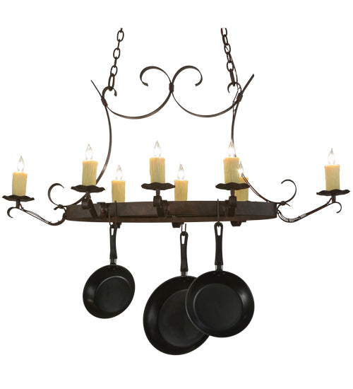 51" Long Handforged Oval 8 Light Pot Rack