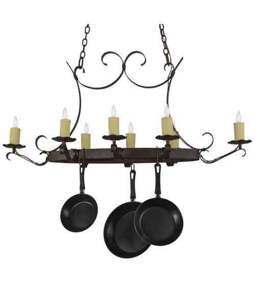 51" Long Handforged Oval 8 Light Pot Rack