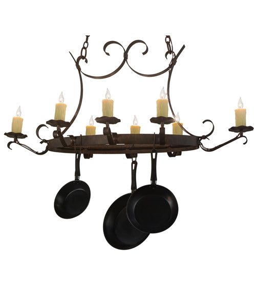 51" Long Handforged Oval 8 Light Pot Rack