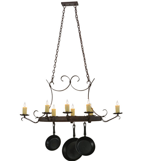 51" Long Handforged Oval 8 Light Pot Rack