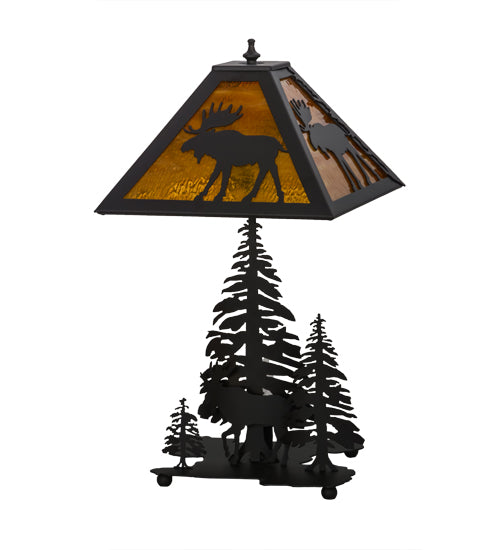 21"H Moose Through The Trees W/Lighted Base Table Lamp