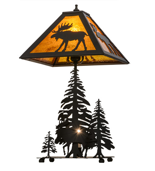 21"H Moose Through The Trees W/Lighted Base Table Lamp