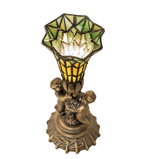 13" High Stained Glass Pond Lily Twin Cherub Accent Lamp