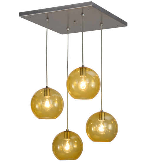 20"Sq Bola Amber 4 Lt Cascading Pendant