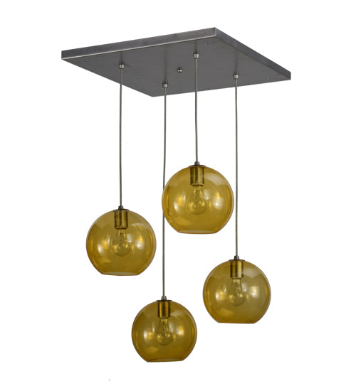 20"Sq Bola Amber 4 Lt Cascading Pendant