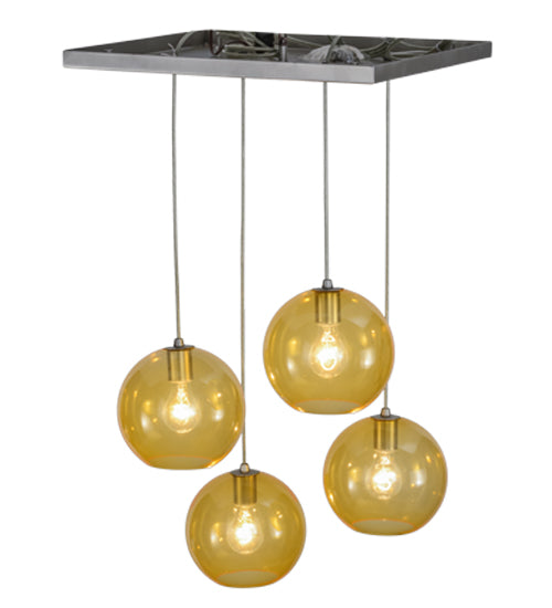 20"Sq Bola Amber 4 Lt Cascading Pendant